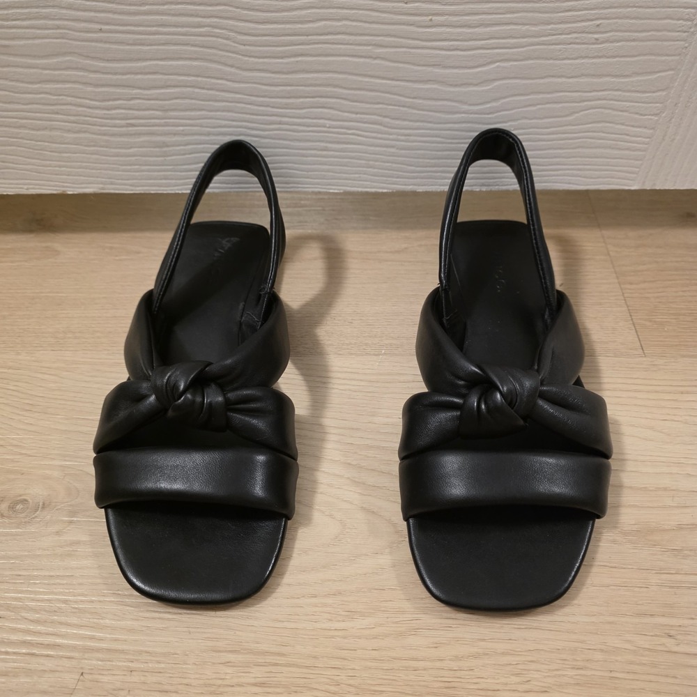 Vince Black Leather Elm Square Toe Knotted Minimalist Slingback Sandals Size 6M - Picture 4 of 9